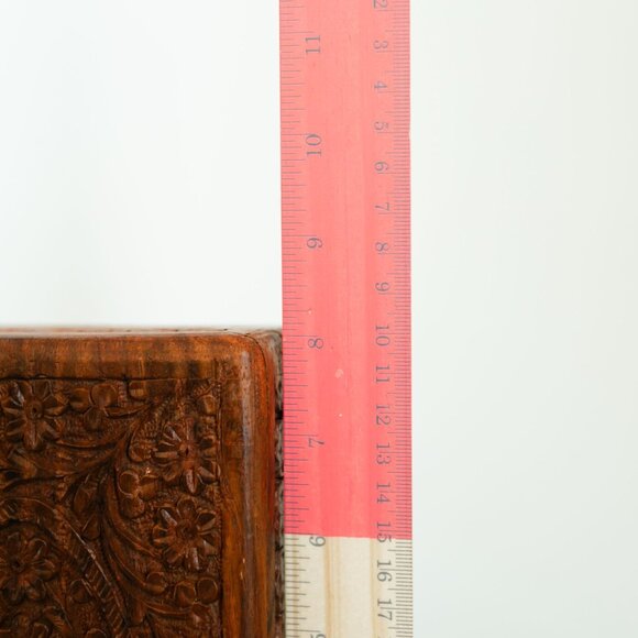 Vintage Hand Carved Wooden Jewelry Trinket Memorial Box Himalayan Jungle Wood - Picture 13 of 16